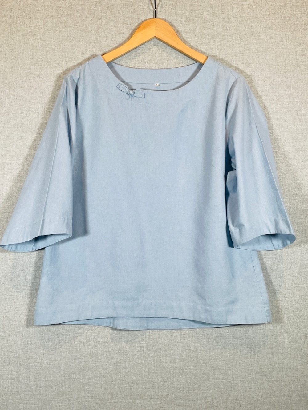 Boutique Linen Frog Button Blouse M Blue Cottagecore Coastal Minimalist Top